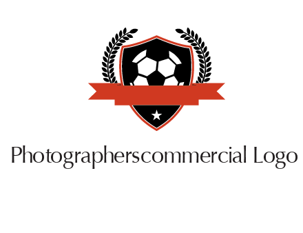 emblem of soccer with leaves and ribbon