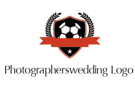 emblem of soccer with leaves and ribbon