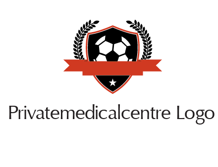 emblem of soccer with leaves and ribbon