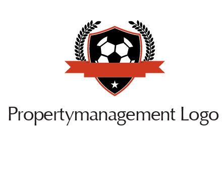 emblem of soccer with leaves and ribbon