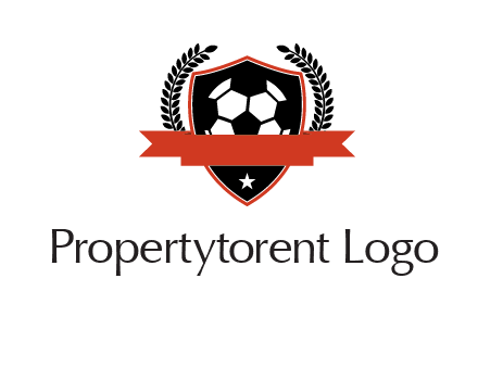 emblem of soccer with leaves and ribbon