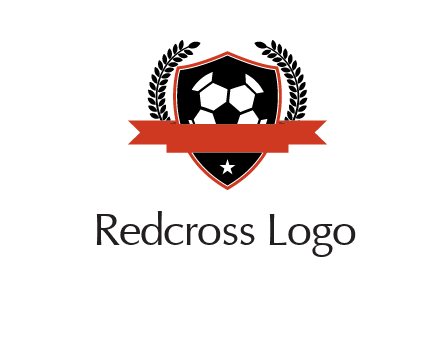 emblem of soccer with leaves and ribbon