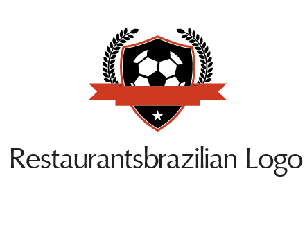 emblem of soccer with leaves and ribbon