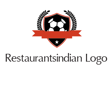 emblem of soccer with leaves and ribbon