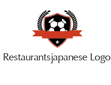 emblem of soccer with leaves and ribbon