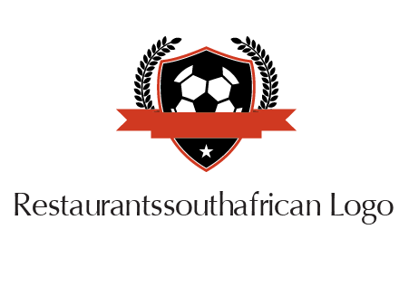 emblem of soccer with leaves and ribbon