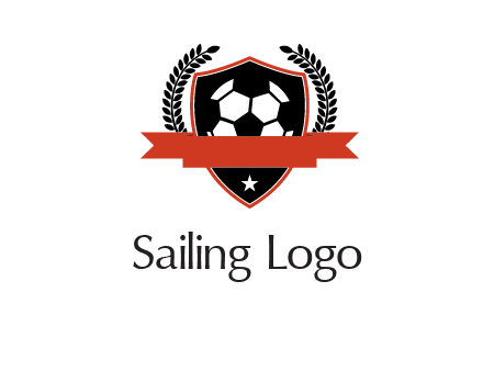 emblem of soccer with leaves and ribbon
