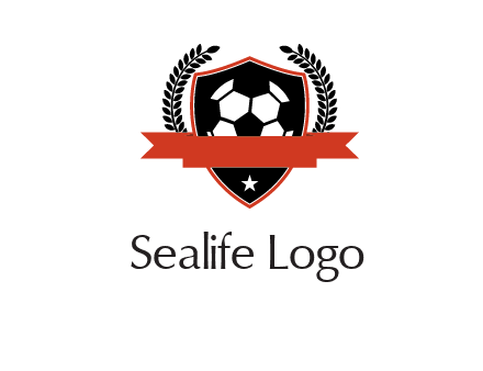emblem of soccer with leaves and ribbon