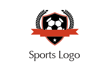 emblem of soccer with leaves and ribbon