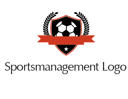 emblem of soccer with leaves and ribbon