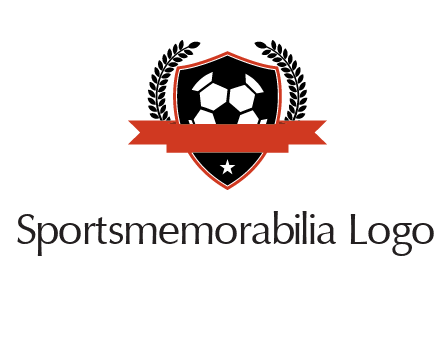 emblem of soccer with leaves and ribbon