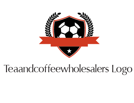 emblem of soccer with leaves and ribbon