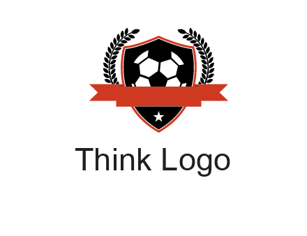 emblem of soccer with leaves and ribbon