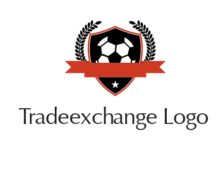 emblem of soccer with leaves and ribbon