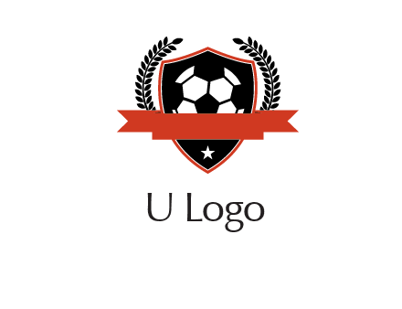 emblem of soccer with leaves and ribbon
