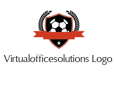 emblem of soccer with leaves and ribbon