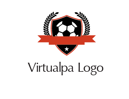 emblem of soccer with leaves and ribbon