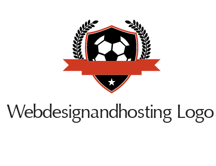emblem of soccer with leaves and ribbon