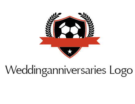 emblem of soccer with leaves and ribbon
