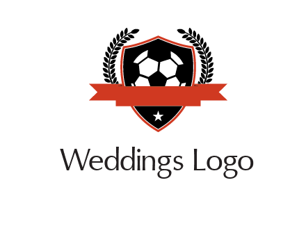 emblem of soccer with leaves and ribbon