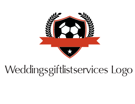 emblem of soccer with leaves and ribbon