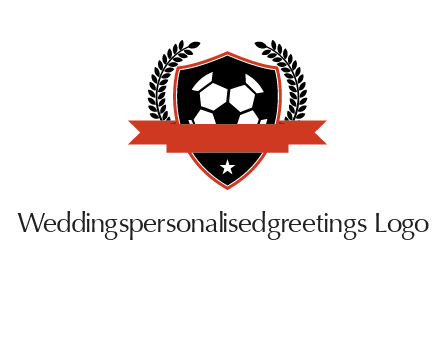 emblem of soccer with leaves and ribbon