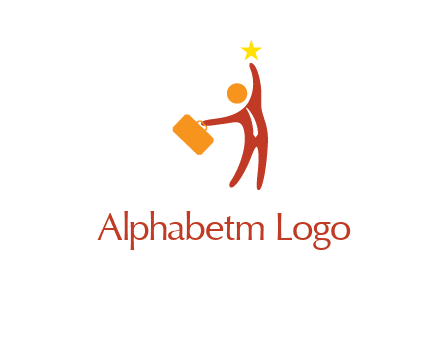 happy executive with star and briefcase in hand graphic