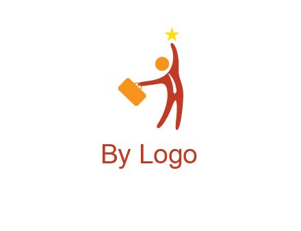happy executive with star and briefcase in hand graphic