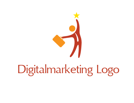 happy executive with star and briefcase in hand graphic