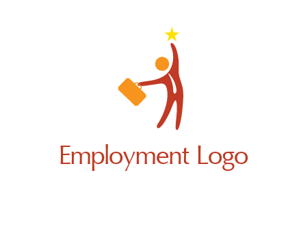 happy executive with star and briefcase in hand graphic