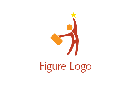 happy executive with star and briefcase in hand graphic