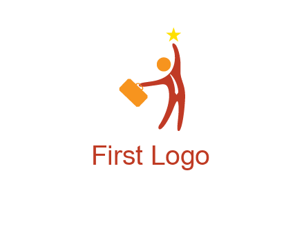 happy executive with star and briefcase in hand graphic
