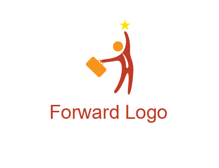 happy executive with star and briefcase in hand graphic
