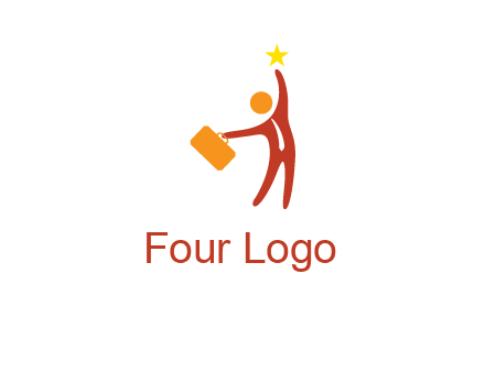 happy executive with star and briefcase in hand graphic