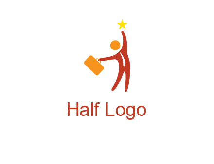 happy executive with star and briefcase in hand graphic