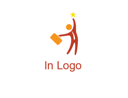 happy executive with star and briefcase in hand graphic