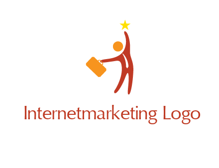 happy executive with star and briefcase in hand graphic