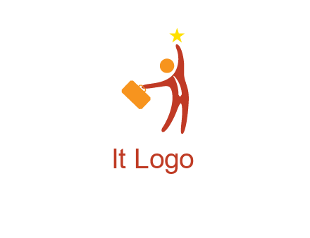 happy executive with star and briefcase in hand graphic