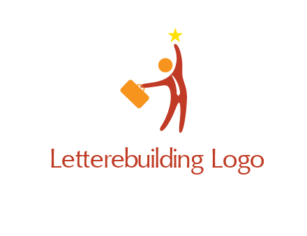 happy executive with star and briefcase in hand graphic
