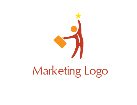 happy executive with star and briefcase in hand graphic