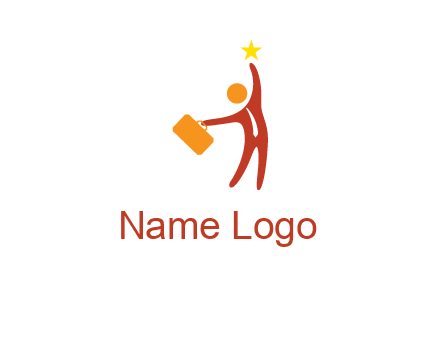 happy executive with star and briefcase in hand graphic