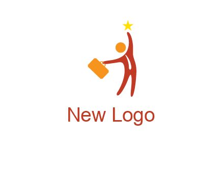 happy executive with star and briefcase in hand graphic
