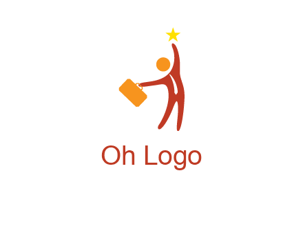 happy executive with star and briefcase in hand graphic