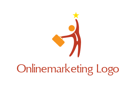 happy executive with star and briefcase in hand graphic