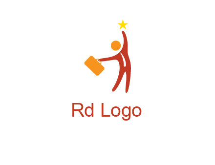 happy executive with star and briefcase in hand graphic