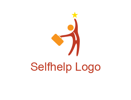 happy executive with star and briefcase in hand graphic