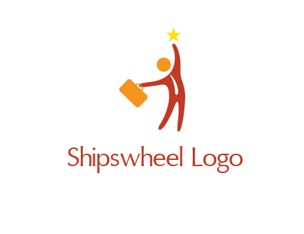 happy executive with star and briefcase in hand graphic