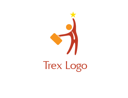 happy executive with star and briefcase in hand graphic