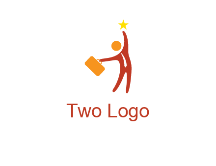 happy executive with star and briefcase in hand graphic
