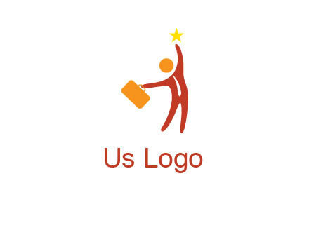 happy executive with star and briefcase in hand graphic
